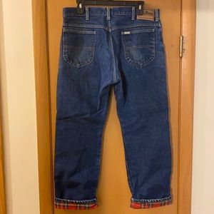 LL Bean Vintage High Rise Plaid Lined Jeans 36X30